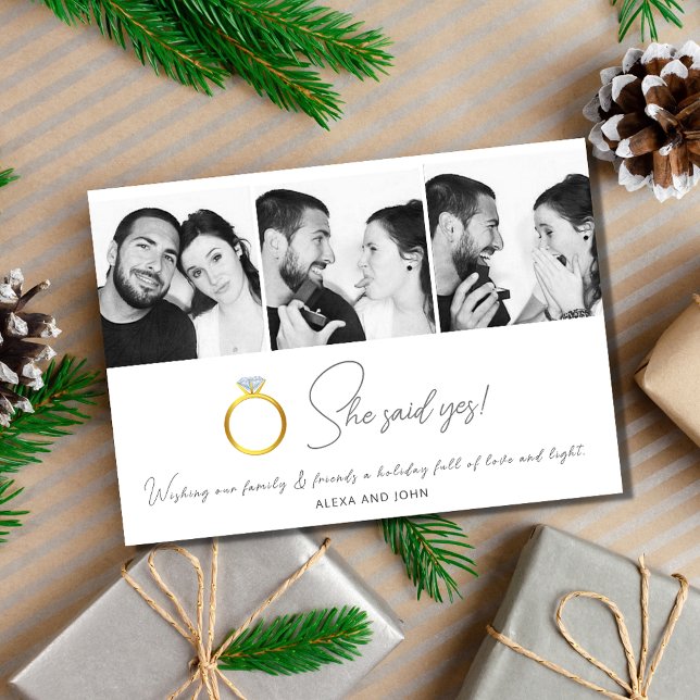 Elle A Dit Oui Carte Fiançailles De Noël (She Said Yes Engagement Christmas Card)