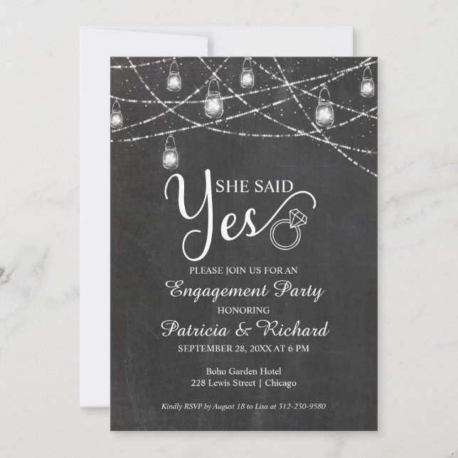 Elle a dit oui Invitation de fête de fiançailles r (Devant)