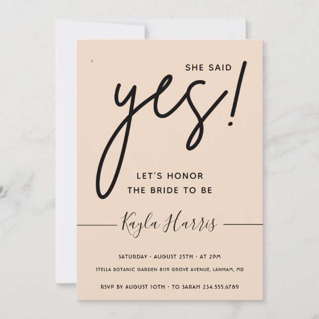 Elle a dit Oui Simple Invitation de douche nuptial (Devant)