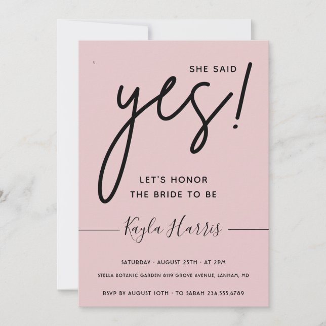 Elle a dit Oui Simple Invitation de douche nuptial (Devant)