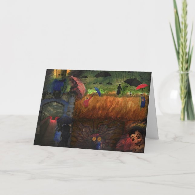 Elle a porté la carte de voeux bleue d'art de (Devant)