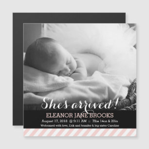 Elle est arrivée Pink Stripes Baby Faire-part