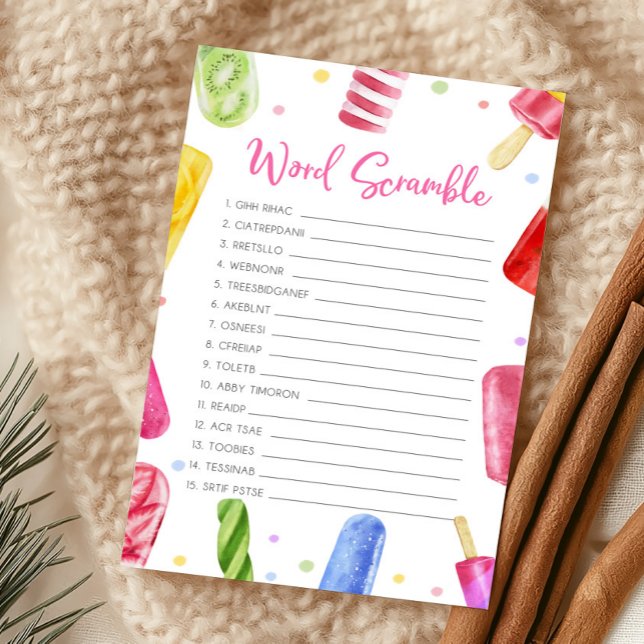 Elle est prête à éclater Jeu de lettres mélées de  (Popsicle Baby Shower Word Scramble Game)