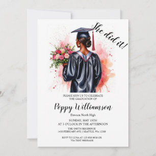 Elle L'A Fait Aquarelle Graduation Invitation
