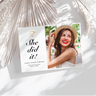 ELLE L'A FAIT carte de graduation photo en scrip