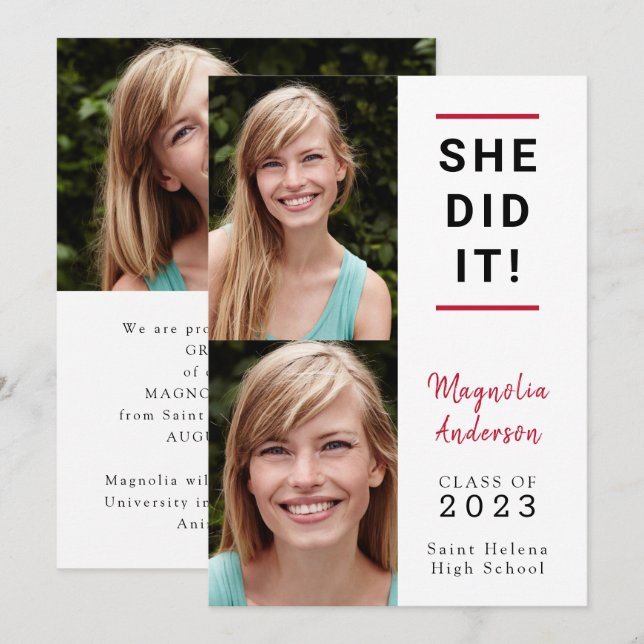 Elle L'A Fait Faire-part De Diplôme Photo (Devant / Derrière)