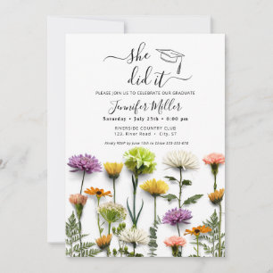 Elle l'a fait Floral Graduation Party faire-part
