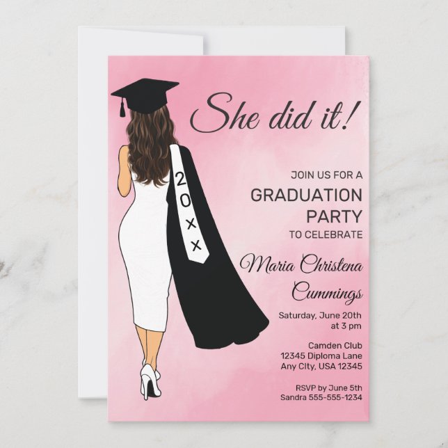 Elle l'a fait Invitation de remise des diplômes ro (Devant)