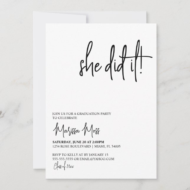 Elle L'A Fait Moderne Graduation Party Invitation (Devant)