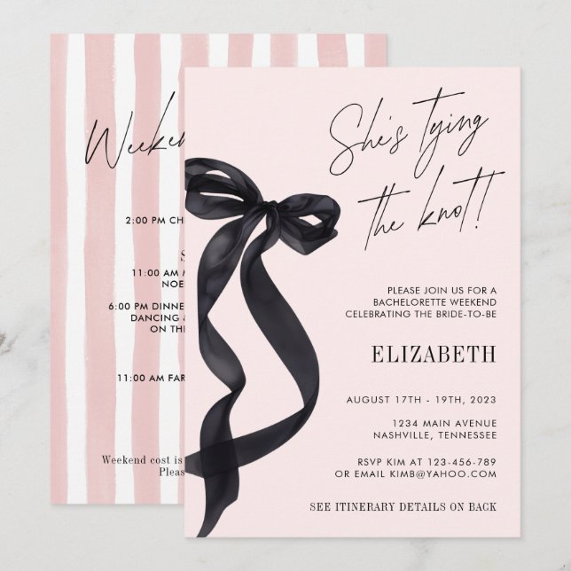 Elle Noue le Nœud Invitation Enterrement de Vie de (Devant / Derrière)