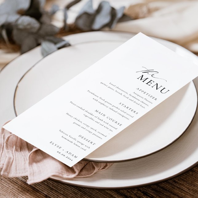 Ellesmere Minimaliste Mariage Long Menu & Merci (Minimalist wedding dinner menu and thank you card)