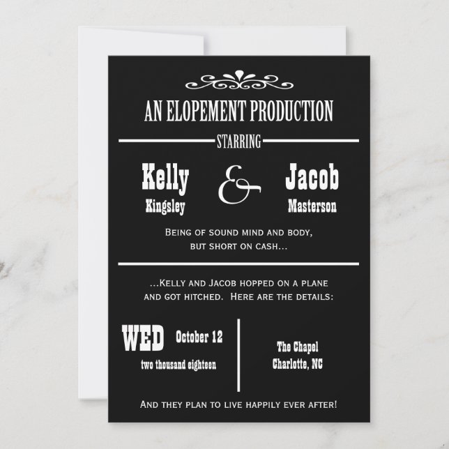 Elopement mariage Mariage Faire-part Invitation (Devant)