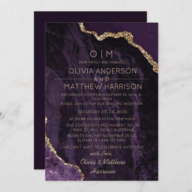 Elopement Violet Mariage Réception Invitation (Devant / Derrière)