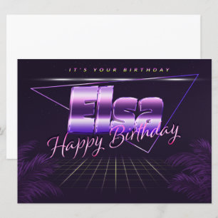Elsa prénom carte rétro lilas pour anniversaire