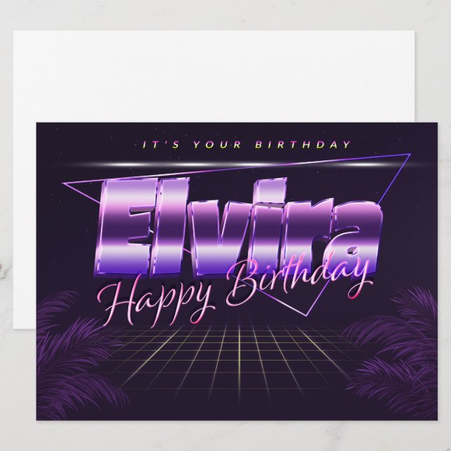 Elvira Nom Prénom lila retro Carte Anniversaire (Devant / Derrière)