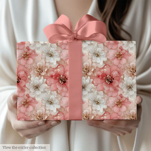 Emballage cadeau à l'aquarelle rose pastel et or t