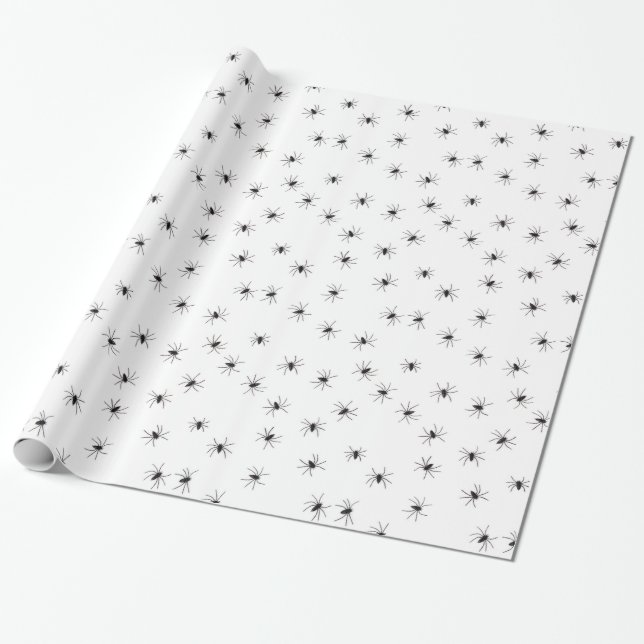 Emballage cadeau araignées rampantes, noir blanc (Déroulé)