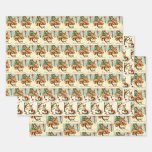 Emballage cadeau assorti écureuil Noël vintage