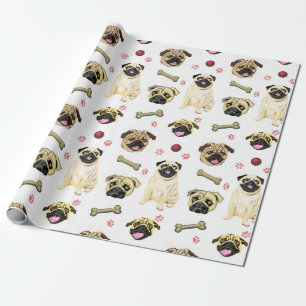 Emballage cadeau blanc aux Têtes de Pug