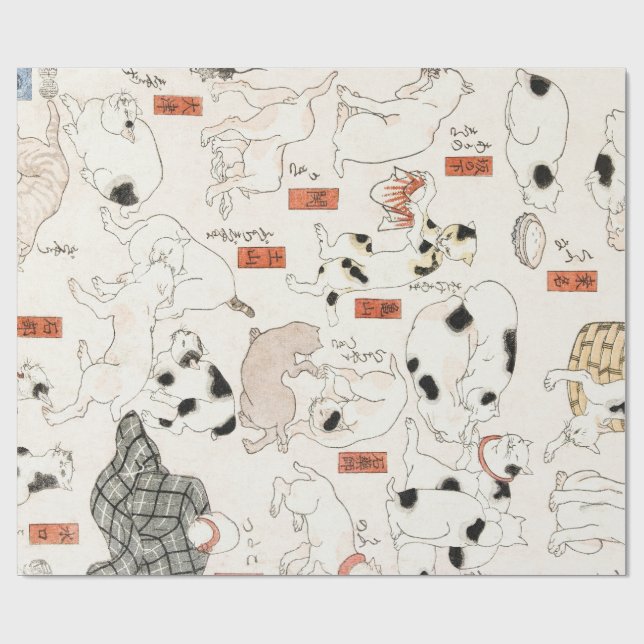 EMBALLAGE CADEAU CHATS IMPRIMÉ JAPONAIS (Plat)