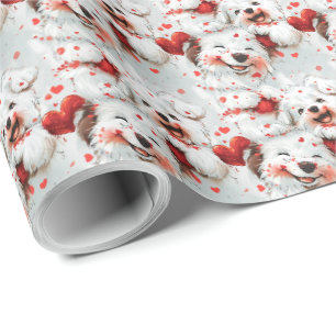 Emballage cadeau coeurs rouges chiots mignons Sain
