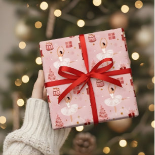 Emballage cadeau de Noël ballet Casse-Noisette ros