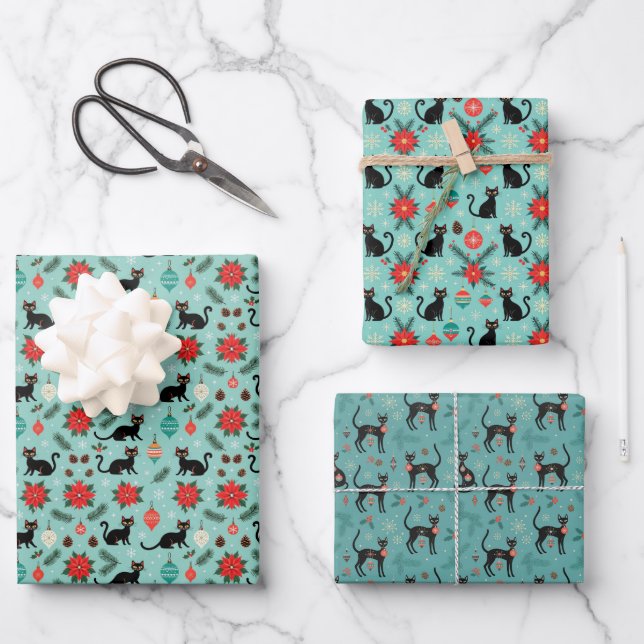 Emballage cadeau de Noël chat rétro moderne du mil (Recto)