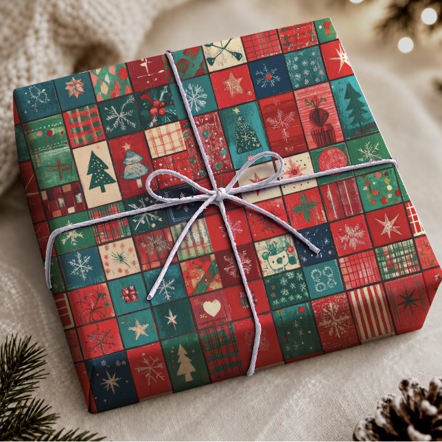 Emballage Cadeau de Noël Patchwork Bleu Rouge Joye (Créateur téléchargé)