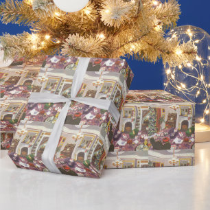 Emballage cadeau de Noël vintage dans le salon