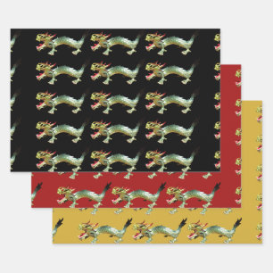 Emballage cadeau - Dragons chinois sur trois coule