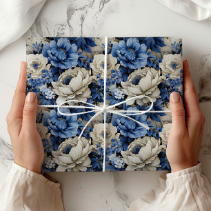 Emballage Cadeau Élégant Luxueux Fleurs Bleu Ivoir