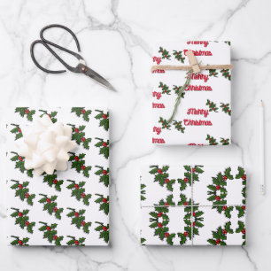 Emballage cadeau - Feuilles et baies de houx