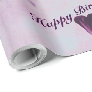 Emballage Cadeau Fleur Purple Aquarelle Avec Coeur