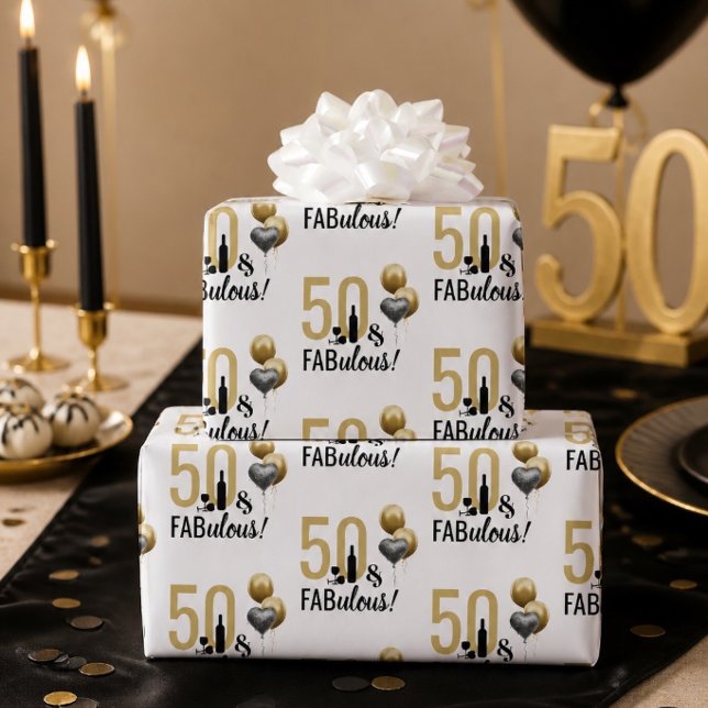 Emballage Cadeau Moderne Or et Noir 50 & Fabuleux (Créateur téléchargé)