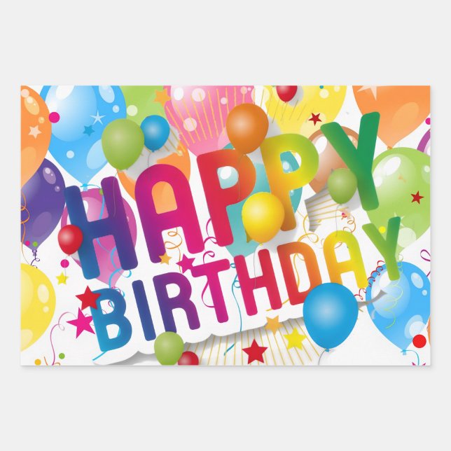 Emballage cadeau multicolore Joyeux Anniversaire f (Wrap every gift in pure birthday joy!)