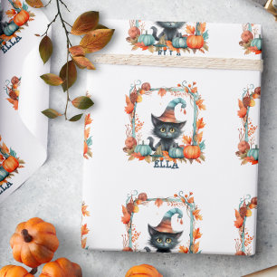 Emballage cadeau personnalisé chat noir Halloween