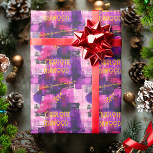 Emballage cadeau personnalisé violet et jaune abst