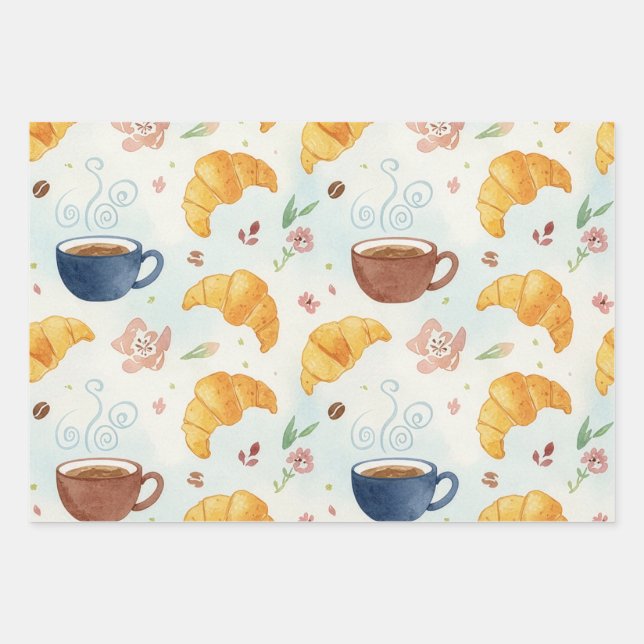 Emballage cadeau plat design café et croissant (Devant 3)