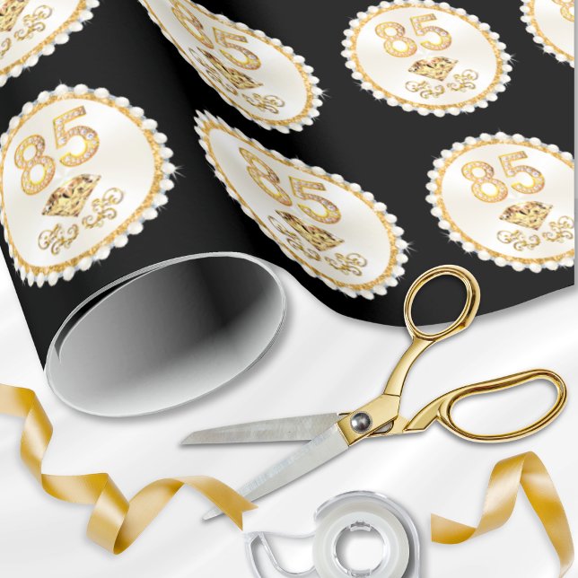Emballage cadeau pour 85e anniversaire pour cadeau (85th birthday party ideas. 85th birthday wrapping paper for your 85th birthday presents. Black Gold.)