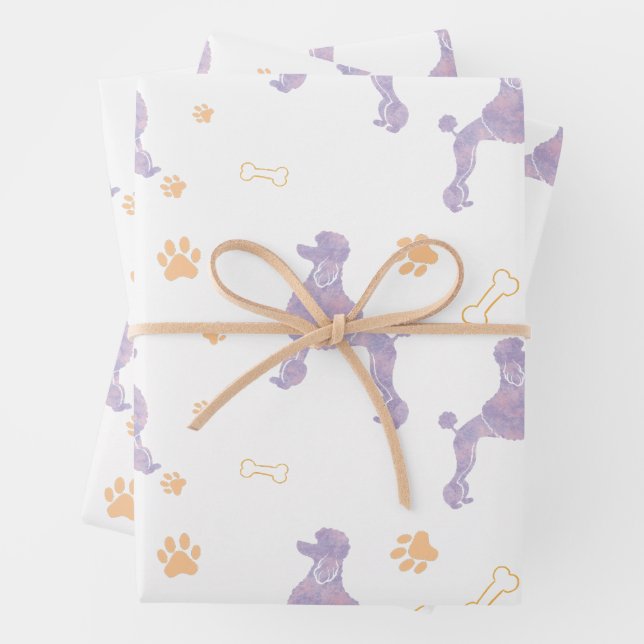 Emballage cadeau silhouette de Caniche lavande min (En situation)