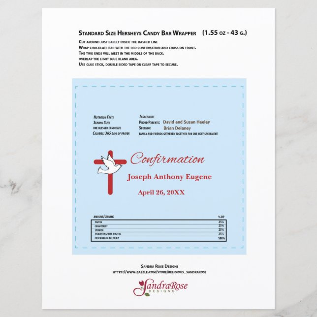 Emballage de barre de chocolat de confirmation Cro (Devant)