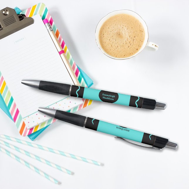 Emballage de crayon turquoise avec monogramme (Créateur téléchargé)