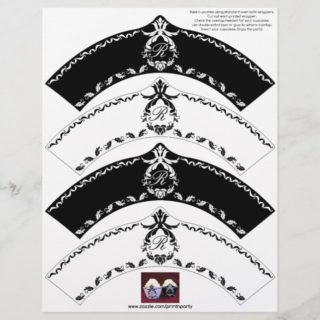 Emballage de cupcake Monogramme motifs noir et bla (Devant)