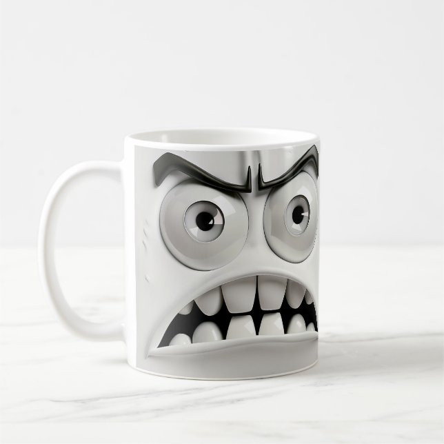 Emballage de mug 3D visage grincheux sarcastique (Gauche)