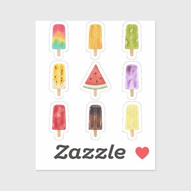 Emballage de stickers de popsicles couleur aquarel (Feuille)