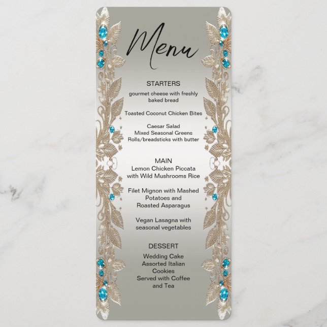 Embellister le menu Gold Blue Stones (Devant)