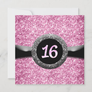 Emblème de ruban Sweet 16 pailleté rose Invitation