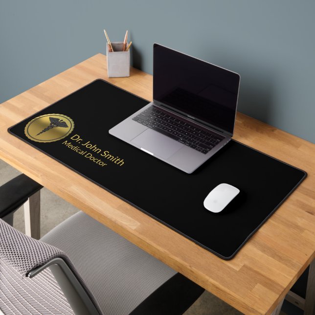 Emblème professionnel de Caducée médical en 3D or (Bureau 2)