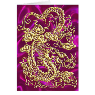 Embossé Dragon Or Magenta Satin Impression