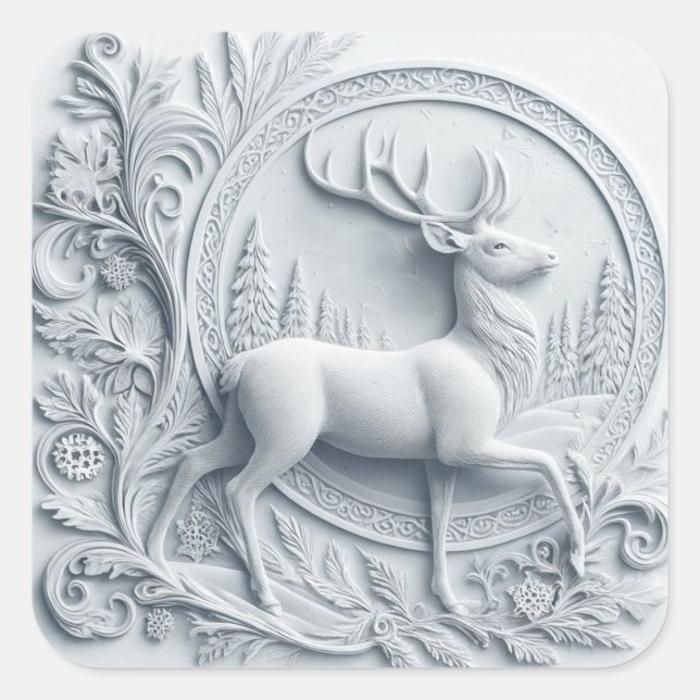 Embossed Collage Deer in Motion Square Sticker (Devant)